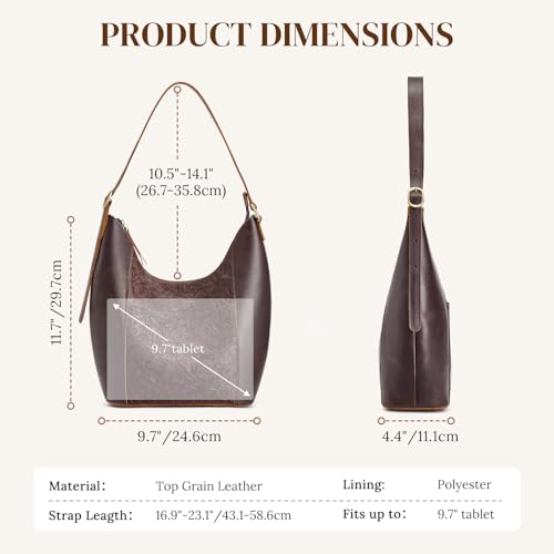 Image of S-ZONE Leather Purses for Women Shoulder Hobo Handbag Rose Pattern Travel | Full Grain Cattle Leather, Fits 9.7-inch Tablet, Daily Casual, Adjustable Shoulder Strap, Multi Pocket Storage