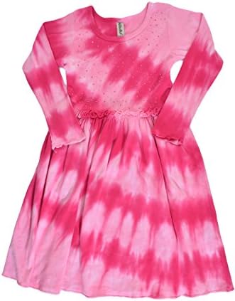 Girls Long Sleeve Dress, By Mignone, Rhinestone Tie Dye, Made in the Usa! (4T, Pink Tie Dye)