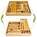 COIWAI Double Layer Bamboo Kitchen Drawer Organizer Cutlery Utensil Silverware Drawer Organizer, Silverware Tray for Drawer Removable Utensil Holder Flatware Organizer Multi-use Storage Box (L)