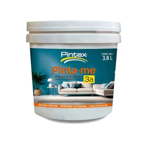PINTEX Galon de Pintura para Pared Vinil-Acrílica Pinta-me | Fácil Aplicación, Alta Cobertura y Resistente a la Lluvia | Pintura Acrilica para Interiores Exteriores Mate | 3.8 L c/u | Color Aproximado al Real (BLANCO)
