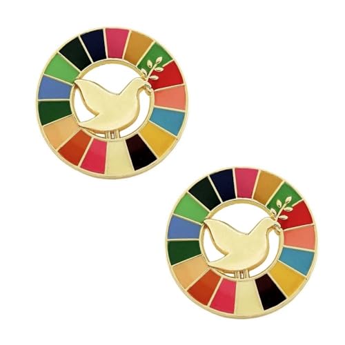 Image of 2pc United Nations Peace Dove Enamel Lapel Pin Brooch With 17 Colors Sustainable Development Goals Medal Badge