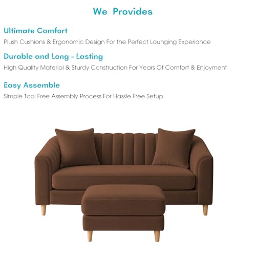 Image of Doraldo 2 Seater Sofa Set with Ottoman for Living Room (Brown) Premium Fabric Sofa