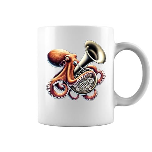 Octopus Playing Tuba Tubaist Tuba Player White Mug - Printed on Both Sides