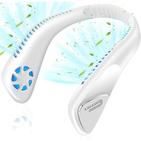 Kakashi 6000mAh Portable Neck Fan Rechargeable, Bladeless Operated Wearable Personal Fan with 3 Speeds, 360°Cooling Leafless Hanging Neck Fan Blow Cold Air for Travel Outdoor Cover