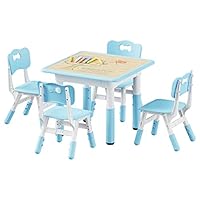 Brelley Kids Table and Chairs Set, Height Adjustable Toddler Table and Chair Set, Graffiti Desktop, Classroom/Daycare/Home, Children Multi-Activity Table for Ages 2-8