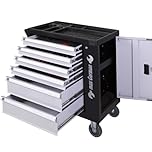 GrecoShop Carrello Attrezzi Portautensili Officina completo di 428 Utensili – 6 Cassetti con Chiusura a Chiave, Organizer, Ruote, Struttura Rinforzata, Carbon Look, Ideale per Garage Officina