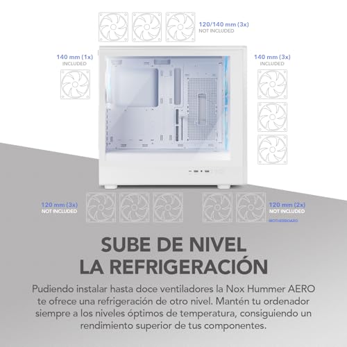 Miniatura 6 de NOX Xtreme Products Hummer Aero – Semitorre ATX|M-ATX | ITX Incluye 4 Ventiladores ARGB PWM 140mm, Frontal Mesh, Lateral Cristal Templado, USB-C y USB 3.0, Soporte GPU 420mm, Filtro Magnético, Blanco