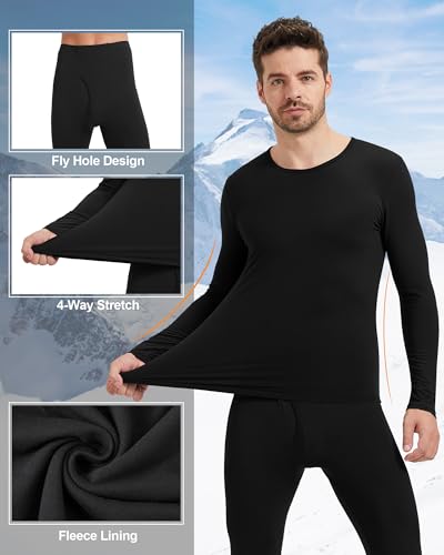 Patelai 2 Pack Men Thermals Top and Bottom Set Undergarments Lined Thermal Underwear Men Base Layer for Fall Winter3