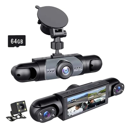 Sakerplus 360° 4 Channel Car Dash Cam System with Front Rear Left Right Cameras, 1080P Full Coverage, Night Vision, G-Sensor, Loop Recording, 64GB SD Card for Taxi, Fleet & Family Vehicles (64GB)