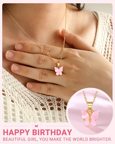 UNGENT THEM Happy 6th 7th 8th Birthday Gifts – Beautiful Girl Butterfly Necklace, You Make the World Brighter2