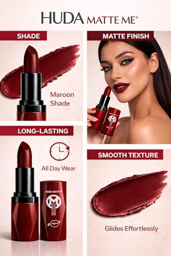Image of HUDA MATTE ME Matte Lipstick - Ultra Pigmented Creamy Matte Bullet Lipstick MULTICOLOR Shade) (PINK)