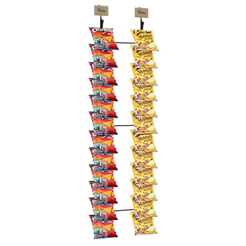 TJ.MOREE Chip Rack Display Stand, Snack Organizer for Countertop, Chip Bag Holder with 24 Clips, Chip Stand Display for Party, Office, Pantry(Black)