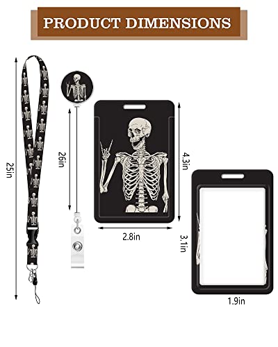 Blocit Id Badge Holder With Lanyard And Retractable Reel Clip - Fashionable Card Name Tag Protector For Nurses, Doctors, Teachers, And Students - Soft Fiber Metal Clip Skull Human Skeleton #TOP1