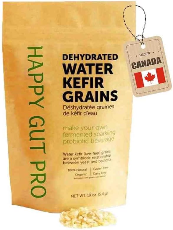Organic Heirloom Starter Unlimited Usage Dehydrated Water Kefir Grains by Happy Gut Pro - Grown in Organic Specialty Sugars and Natural Spring Water - Organic, Vegan, Gluten-Free, and Caffeine-Free