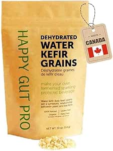 Organic Heirloom Starter Unlimited Usage Dehydrated Water Kefir Grains by Happy Gut Pro - Grown in Organic Specialty Sugars and Natural Spring Water - Organic, Vegan, Gluten-Free, and Caffeine-Free
