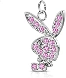 CZ Paved Playboy Bunny Charm for Studs, Hoops and More (Pink/Black)