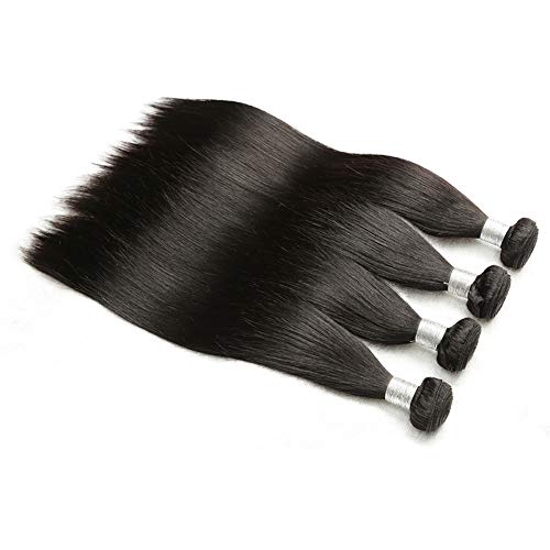 ALIANNA Straight Hair Bundles 100% Brazilian Straight Human Hair 4 Bundles Virgin Hair Weave Natural Color (24 26 28 30 inch)