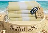 LANE LINEN Toalla de playa 100% algodón con bolsa, 4 toallas de gran tamaño de 39 x 71 pulgadas, absorbente para piscina, extra grande, toalla de viaje de arena de secado rápido, color amarillo lima