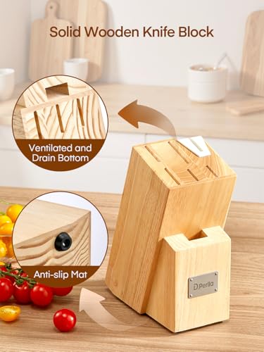 D.Perlla Messerblock mit Messerset, 7-TLG Selbstschärfender Messerblock, Scharf Edelstahl Messerset Set mit Kunststoff-Griff und Holzblock, Profi Küchenmesserset, Weiß