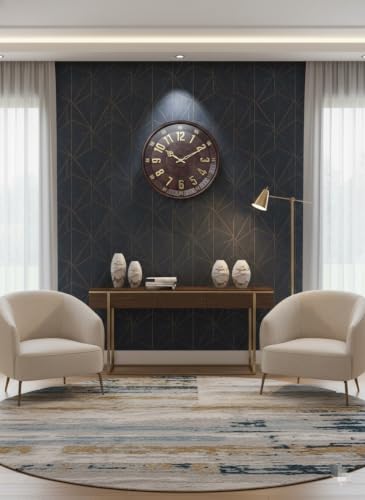 Image of Designer Wall Clock 13.5 Inch for Living Room Stylish Gear Design Seconds Needle | Unique Wall Watch for Bedroom, Office, Kitchen, Hall| No TIK-TIK Decorative Clock for Home Decor