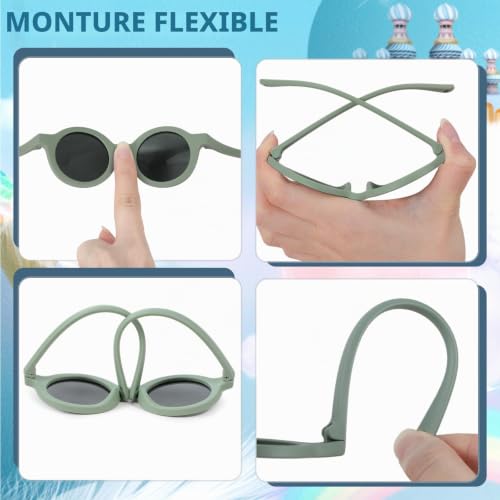 BTHRORO Lunette de Soleil Enfant, Polarisées Lunette Soleil Bebe Anti UV400 Protection Flexible Lunettes de Soleil avec Sangle Réglable pour 0-2 Ans Fille et garçon – vue 3