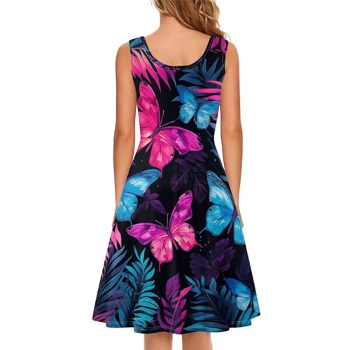 Image of TOADDITDO Women's Sleeveless O Neck Beach A-Line Party Coctail Tank Dresses Flared Sundress