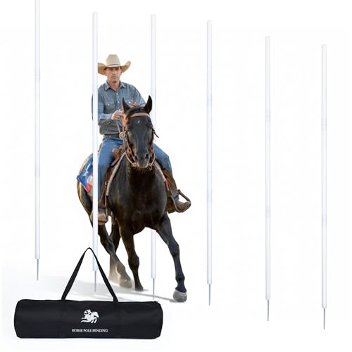 inoreal 6 Pcs 6FT Pole Bending Poles for Horses, Adjustable Equestrian Sports Training Equipment for Horses, Agility Poles for Horses, Soccer, Football, White