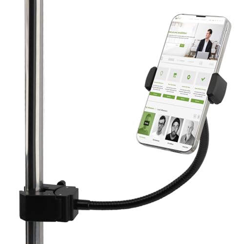 Mic Stand Phone Holder,11.81" Long Flexible Gooseneck Arm,360°Adjustable Phon e Holder for Microphone Stand, Phone Music Stand Holder for iPhone, Samsun g Galax-y and more