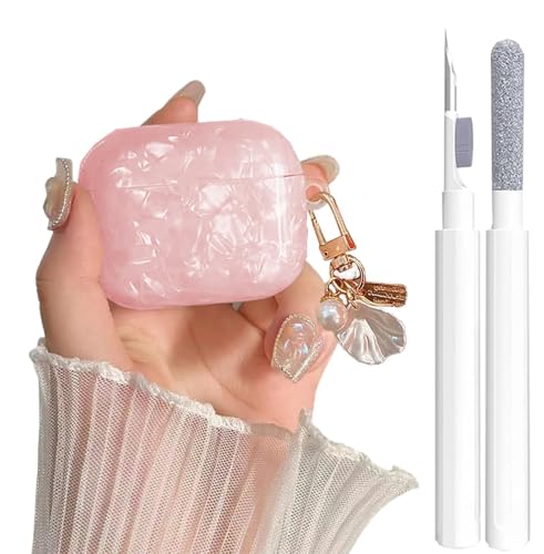 Image of OTOPO for Cute Airpods Pro 3 Gen Case Girl Women 2025 with Cleaner Kit, Glitter Shell Pattern Apple iPod Pro 3rd Generation Protective Cover Skin with Pearl Shell Keychain, Pink