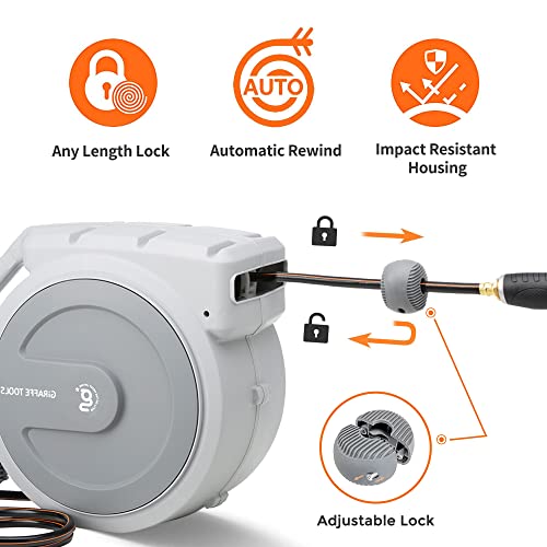 Giraffe 5/8 Inch 65Ft With 5/8 Inch X 90 Ft Retractable Garden Hose Reels Wall Mounted Heavy Duty With Automatic Rewind 180 Deg Swivel Bracket #TOP2