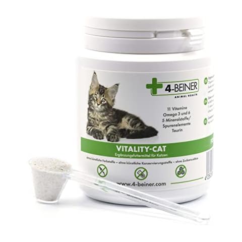 4-BEINER Vitality-CAT, 11 Vitamine für Katzen Plus Omega 3, Omega 6, Zink, Selen, Mangan, Kupfer, Eisen, Taurin, Multivitamine Katze, Pulver Cover