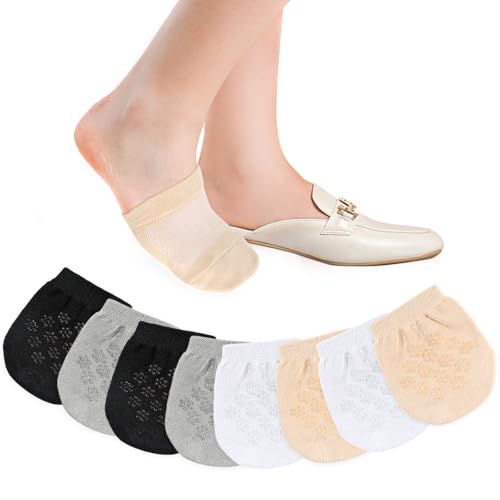 Women's Toe Socks for Mules, 8 Pairs No Show Liner Half Socks, Toe Topper Covers, Seamless Non-Slip Invisible Grip Liners for Women (4 Colors)