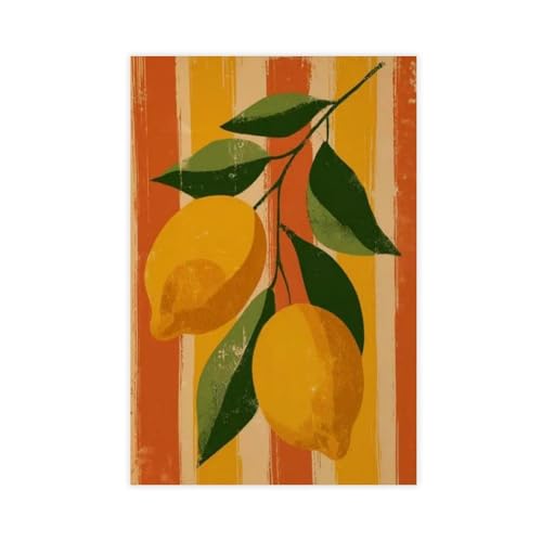 Toile vintage citrons pour habiller un mur vide de cuisine sombre avec du soleil 50x76