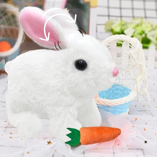 donciety interaktives Kaninchen Spielzeug, Realistisches Hasenspielzeug, Kuscheltier Hase Hüpfendes Kaninchen My Realistic Toy Ostergeschenke Für Kinder, Jungen, Mädchen (Weiß)