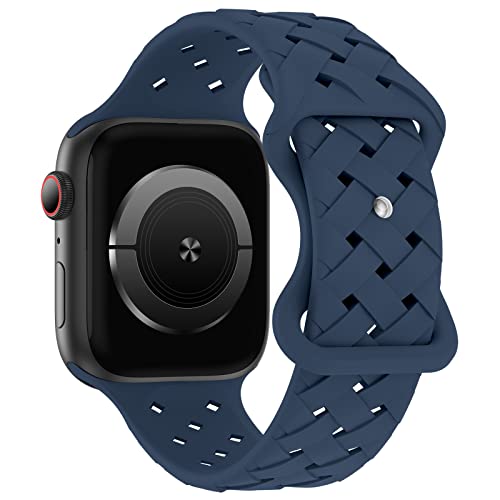 Image of Silicone Braided Weave Bands Compatible with Apple Watch 38mm 40mm 41mm 42mm 44mm 46mm 45mm 49mm, Replacement Sport Breathable Strap for iWatch Series 11 /10 /9 /8 /7 /6 /5 /4 /3 /2 /1 Ultra SE Women Men, Abyss Blue