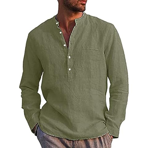 LVCBL Men's Casual Linen Long Sleeve Shirt Cover