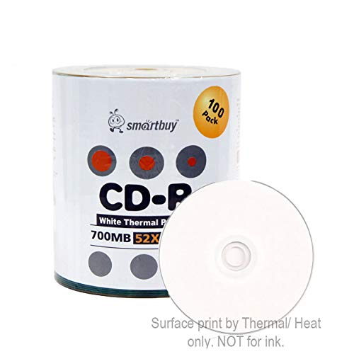 Smart Buy Cd-R 100 Pack 700Mb 52X Thermal Printable White Blank Recordable Discs, 100 Disc, 100Pk #TOP1