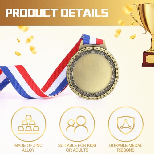 Sasylvia 60 Pcs Blank Award Medals with Neck Ribbons Create Your Own Medals Kit Cheer Winner Participation Trophy Metal Gifts for Soccer Football Party Game (Bronze) by Sasylvia - Used condition - Image 3