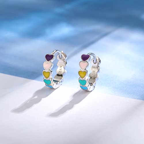 Colorful Heart Earrings S925 Sterling Silver Love Huggie-hoops Earrings 6