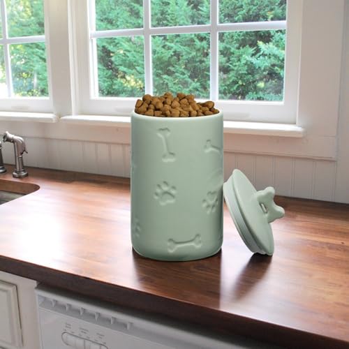 NIXBYO Hunde-Leckerli-Behälter, luftdicht, 22,9 x 12,7 cm, Grün, große Keramik-Dose für Hundeleckerlis, Keksdose mit Deckel, Bauernhaus-Stil, Aufbewahrungsbehälter für Hunde, Katzen, Haustiere