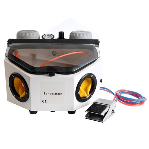 Bench Top Sand Blaster Cabinet Kit, Portable Air Sand Blaster with Spray Gun, Built-in Gloves, LED Lamp, Foot Switch, for Removes Rust, Grime, and Paint