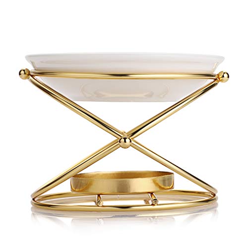 Juxyes European Metal Oil Burner Wax Warmer, Delicate Romantic Ceramic Tealight Candle Holder Oil Burner, Fragrance Warmer Aromatherapy Wax Candle Tart Burner Warmer Diffuser For Home Bedroom Décor #TOP3