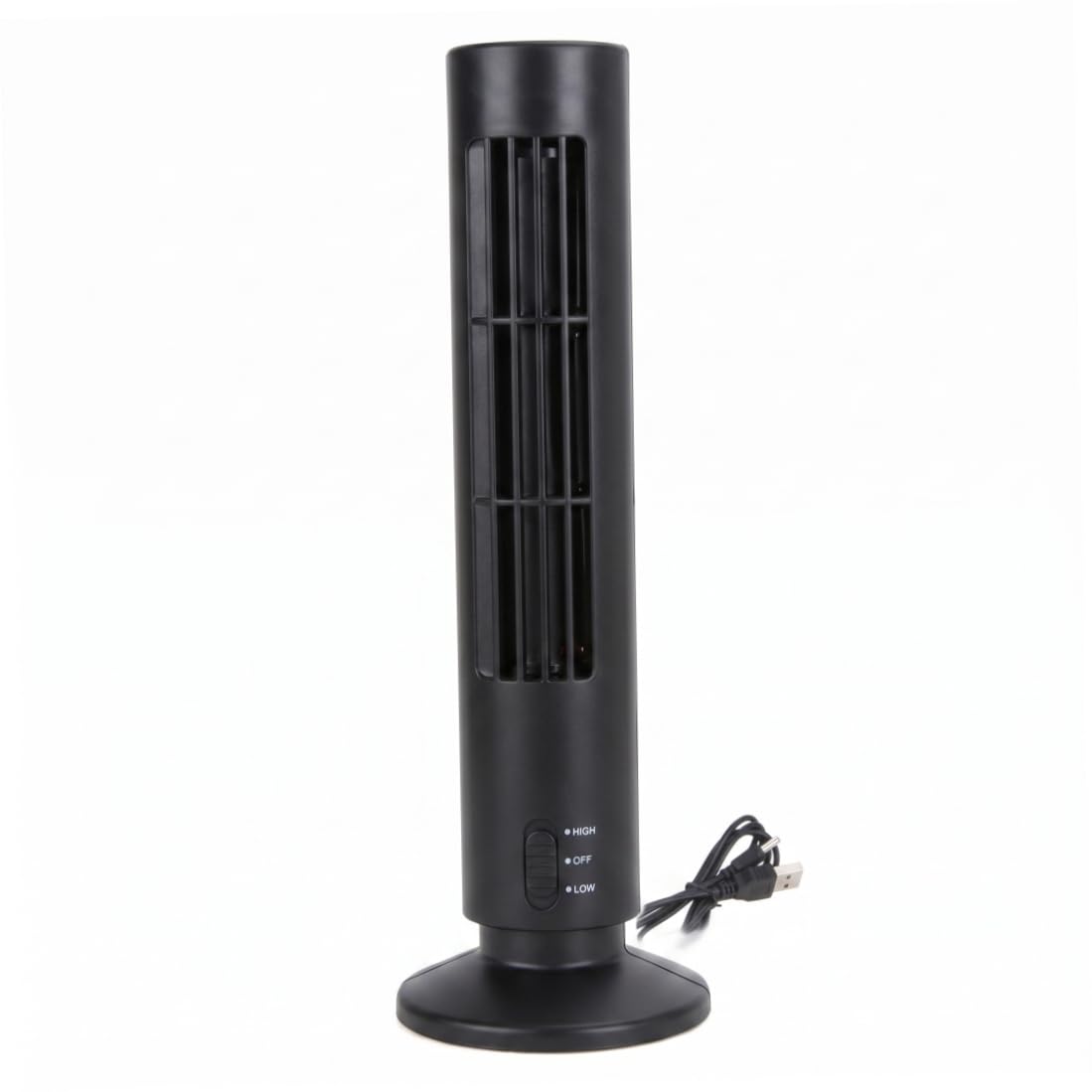 Ameble Bladeless Mini Tower Fan 2-Speed USB Fan Blows Cold Air Quiet Operation Energy Efficient 10.5x33cm - Black