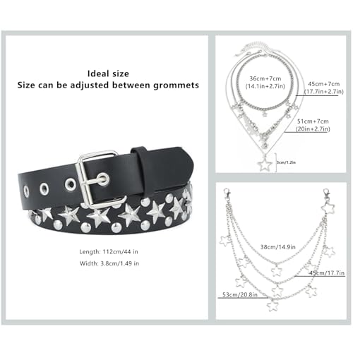 Star Belt, Star Necklace Pants Chain for Y2K Punk Rock EMO Goth Jean Chain Grunge Studded Belt for Women Men2
