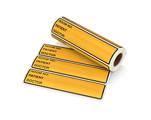 Image of Carstens Patient I.D. Adhesive Medical Chart Labels for 1.5 inch - 4 inch Ring Binder Spines - Pre-Printed Sticker Labels (Room No. / Patient /Doctor), 5 3 /8 inch x 1 3 /8 inch, Goldenrod, Roll of 200