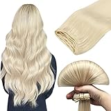 DOORES Hair Extensions Real Human Hair, Platinum Blonde 20 Inch 100g, Sew in Human Hair Extensions Weave in Extensions Double Weft Natural Straight for Women Remy Hair