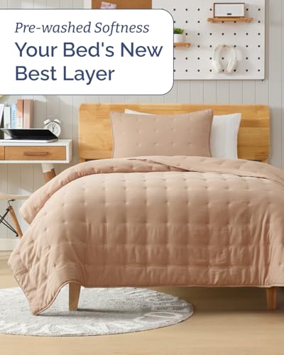 Image of Quilts Twin Size - Bedspread for Twin Size - Lightweight Comforter Set - Quilt Bedding Set for All-Seasons - Ultra Soft, Breathable & Comfy - Summer Coverlet w / 1 Pillow Sham - 68 inch x 86 inch, Light Brown
