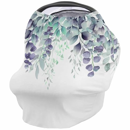Nursing Cover for Breastfeeding Scarf, Spring Plants Eucalyptus Leaves Green Baby Car Covers Super Soft Multi Use for Canopy Shopping Cart Cover Blanket Stroller Cover