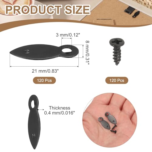 Image of uxcell 120pcs Picture Frame Backing Clips, 0.83 inch Photo Frame Turn Buttons Fasteners Hardware Corner Clip with 120pcs Screw for Hanging Pictures Craft Drawings, Melon-Seed Shaped Black