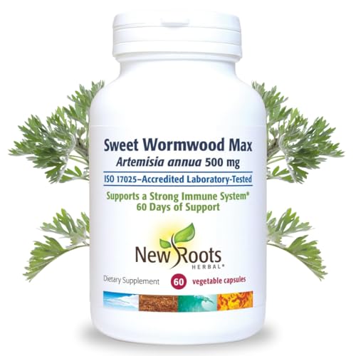 NEW ROOTS HERBAL Sweet Wormwood Extract Supplement (500 mg) Capsules with Vitamin C | Gut Cleanse and Detox Supplement with Worm Wood Digestive & Immune Support (60 Veg Capsules)